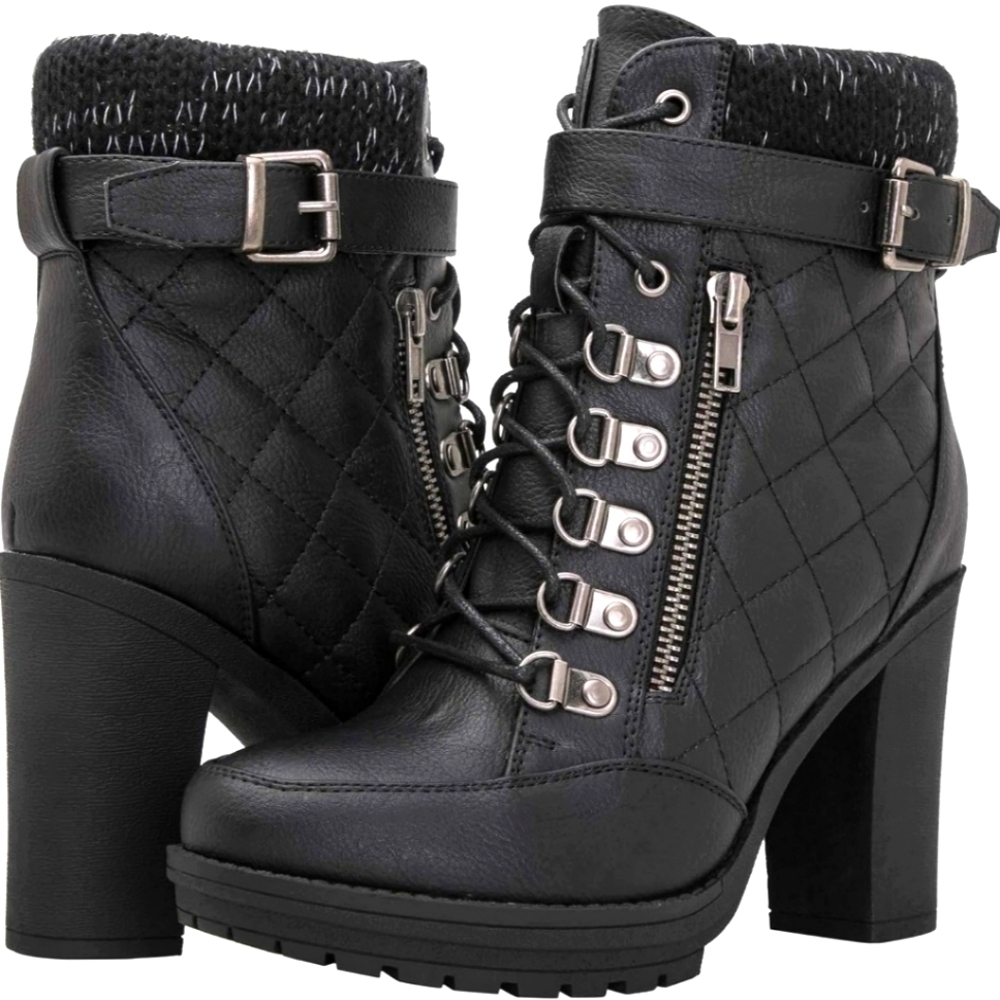 Black Quilted Women's High-Heel Ankle Boots - 6.5